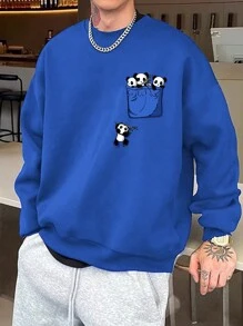 Manfinity Hypemode Nam Kích thước lớn Mô hình gấu trúc Thả vai Áo nỉ - Màu xanh lam - Xem 1