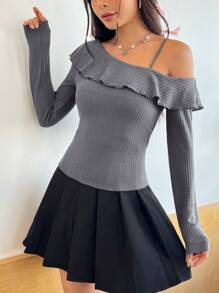 SHEIN MOD Knitted Texture One-Shoulder Women's Top - White - View 1