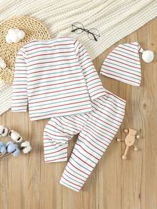 嬰幼兒男童條紋印花家居套裝 - 白色 - 查看 2