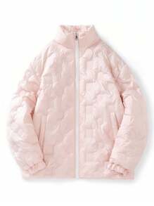 Manfinity Homme 男士加大號拉鍊前夾棉夾克 - 粉色 - 查看 3