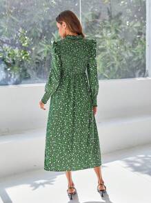 SHEIN Frenchy Vestido Largo De Manga Larga Con Cuello Alto Verde Para Mujer Con Estampado Aleatorio - Multicolor - Ver 2
