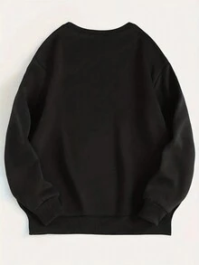 SHEIN EZwear Của phụ nữ Kích thước lớn Thả vai Áo nỉ Với In thư - màu đen - Xem 2