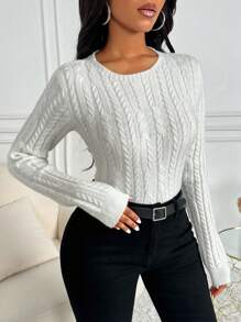 Chiquease 女士純色圓領毛衣 - 白色 - 查看 3