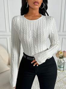 Chiquease 女士純色圓領毛衣 - 白色 - 查看 7