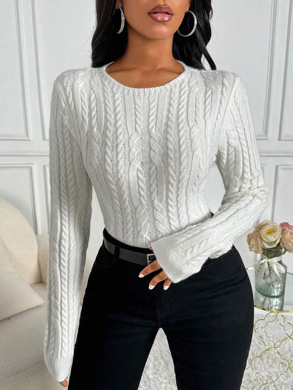 Women's Solid Color Round Neck Sweater