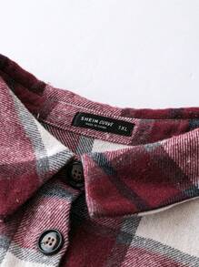 SHEIN Clasi Kích thước lớn Kẻ sọc Đầm Với Chi tiết về Flap Và Eo Thắt lưng - Đỏ - Xem 5