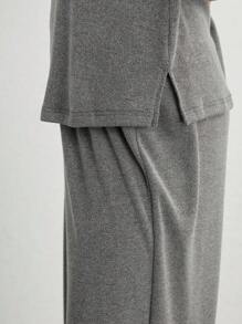 Ocili Leisure Women's Half Sleeve Solid Color Home Wear Top - Dark Grey - View 3