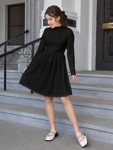 Cô gái Thanh lịch & Giải trí Đứng cổ áo Tay áo dài Đầm - màu đen - Xem 4