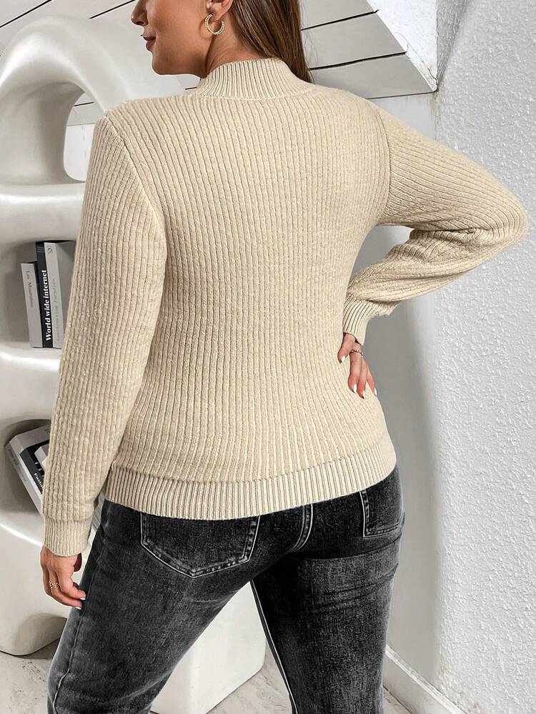 Plus Size Women's Stand Collar Fleece Pullover Sweater Knit Pullover Fall Winter Sweater