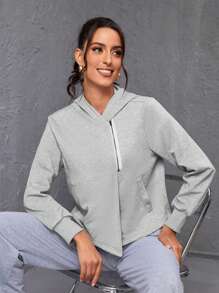 Menodora SHEIN Sport Menodora SHEIN Sport Solid Color Hooded Sports Jacket - Light Grey - View 3