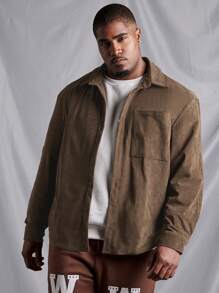 Manfinity Homme Men's Plus Size Front Pocket Shacket - Brown - View 4