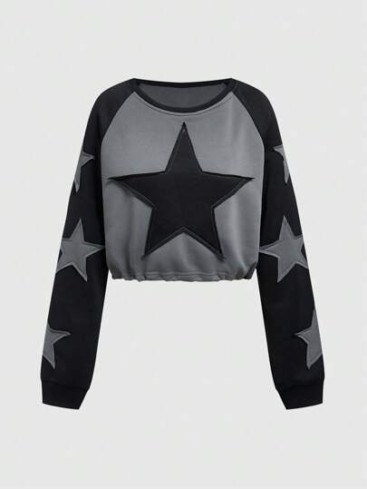 Grunge Punk Sweatshirt Court Patchwork Étoiles