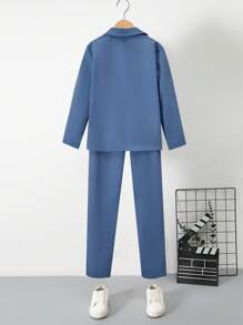 SHEIN Tween Boy 2pcs/Set Formal Casual Suit With Long Pants, Suitable For Job Interview, Wedding And Other Formal Occasions, The Set Does Not Include A T-Shirt