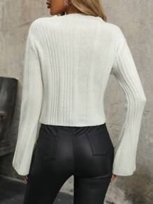 SHEIN Clasi Women's Sweater With Flare Sleeves And Ribbed Knit Pullover Fall Winter Sweater - White - View 2