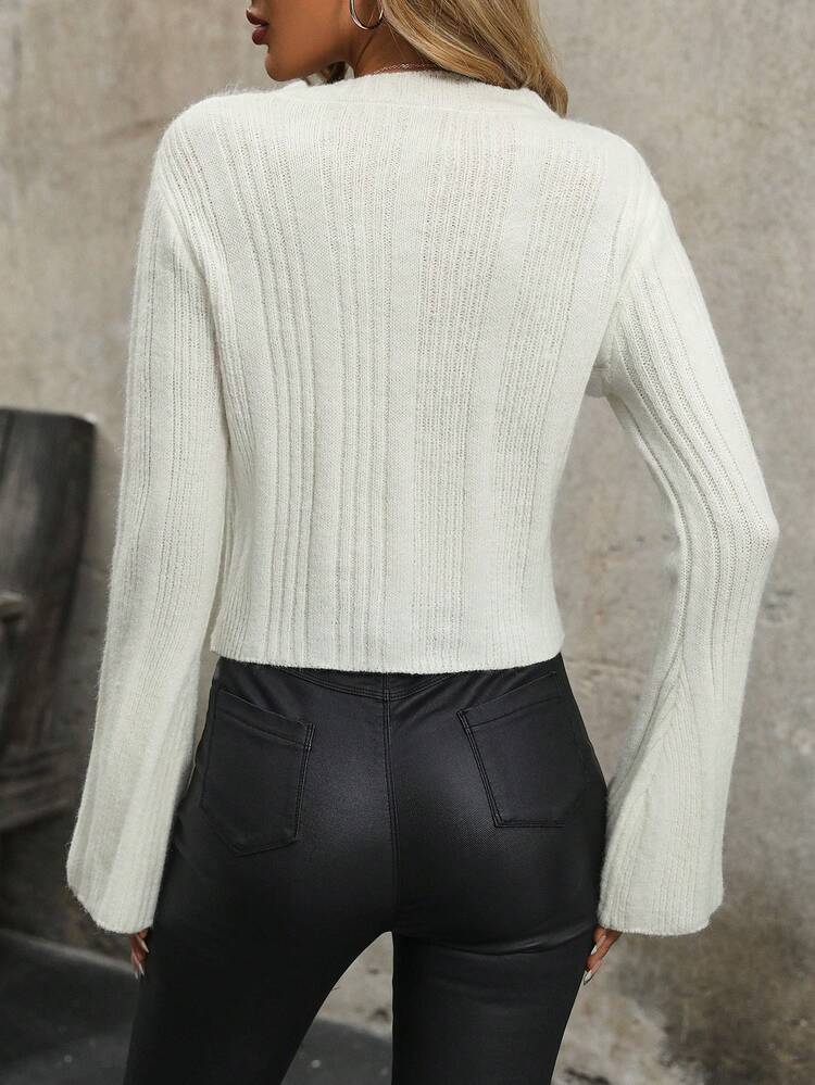 Women's Sweater With Flare Sleeves And Ribbed Knit Pullover Fall Winter Sweater