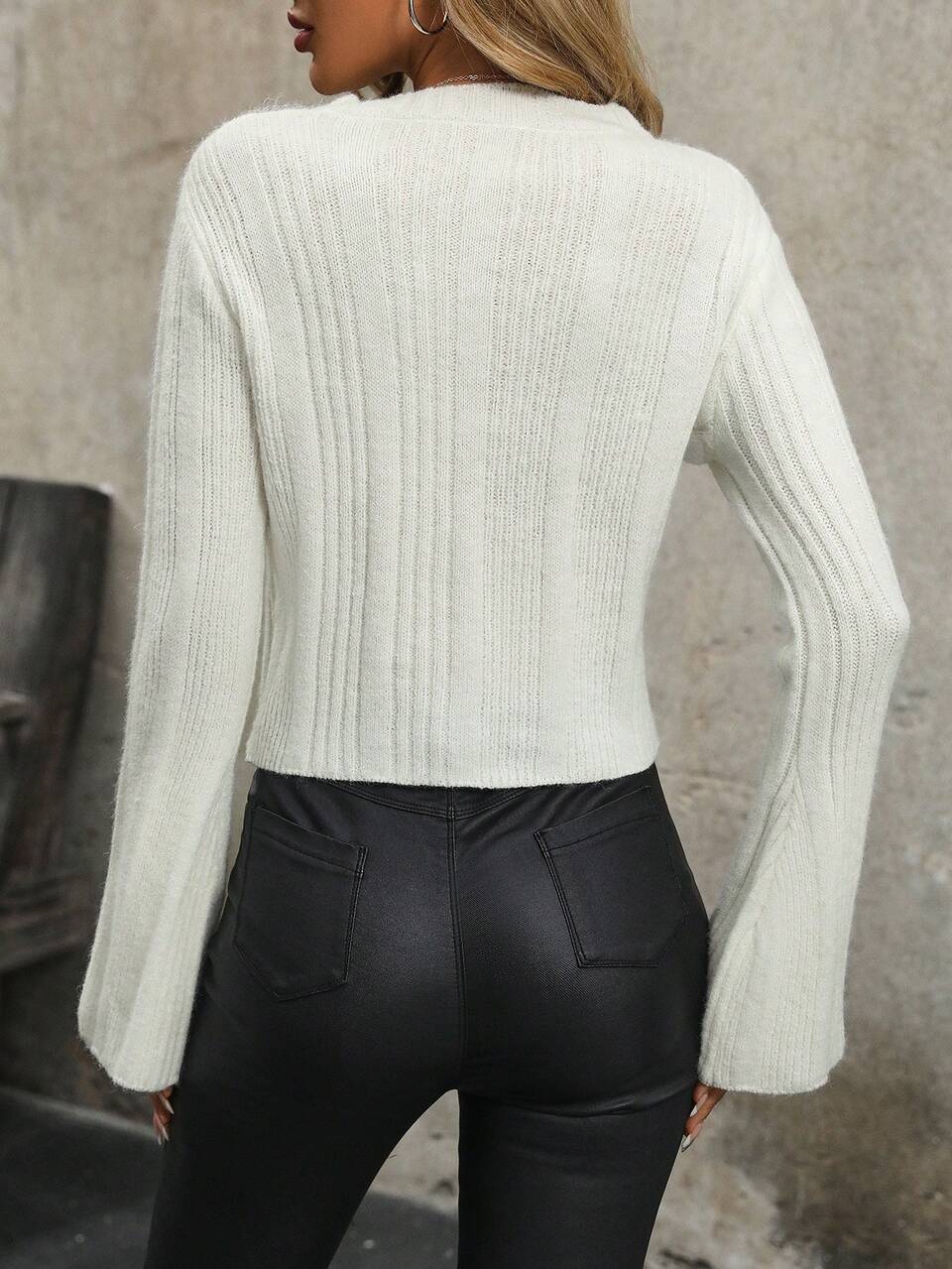 Women's Sweater With Flare Sleeves And Ribbed Knit Pullover Fall Winter Sweater