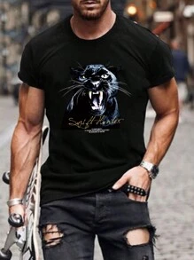 Manfinity Homme 男款印花短袖 T 卹 - 黑色 - 查看 1