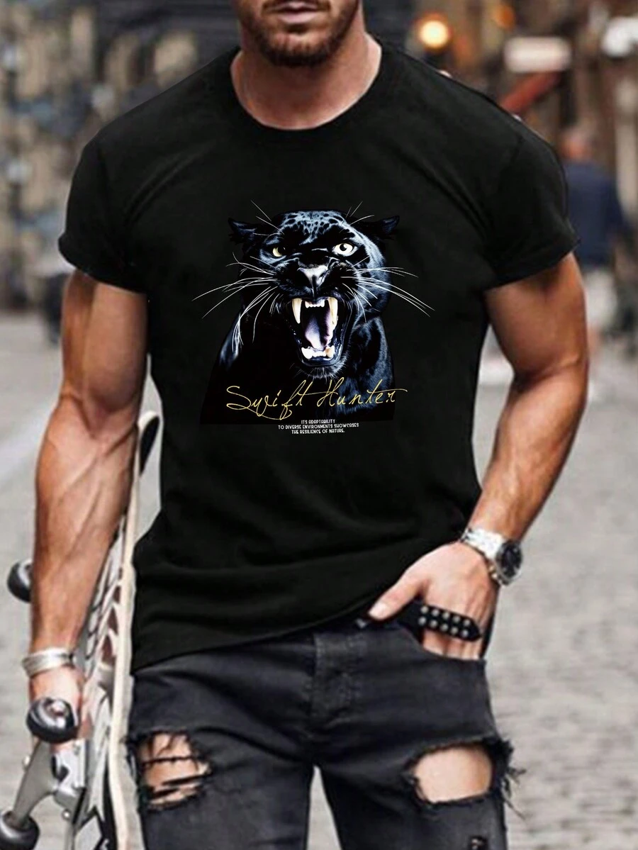 Manfinity Homme 男款印花短袖 T 卹 - 黑色 - 查看 1