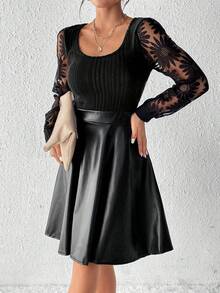 Chiquease Lace Patchwork Dress - Black - View 6