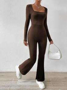 SHEIN Essnce Bodycon Jumpsuit With Bell Bottoms - Brown - View 1