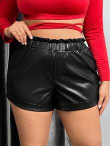 SHEIN SXY Women's Plus Size Paper Bag Waist Shorts - Black - View 5