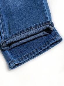 Little Girls' High Waisted Flared Jeans With Silver Button And Medium Wash Blue - Medium Wash - View 5