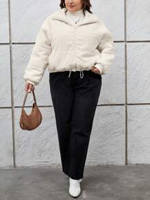 SHEIN Essnce 女式加大码白色保暖冬季棉服外套 - 杏色 - 查看 4