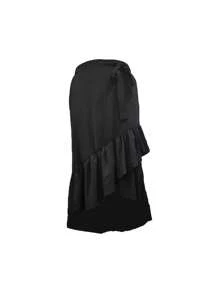 Celure Plus Size Women's Belted Side Tie Ruffle Hem Skirt