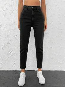 EURMUSE Zip Fly Tapered Cropped Jeans - Black - View 5