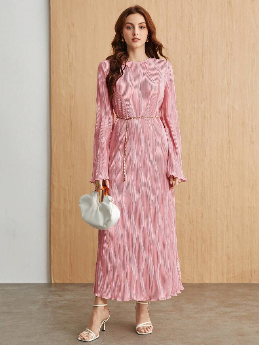 BizChic 女士粉色圓領花邊連衣裙 - 藕粉色 - 查看 1