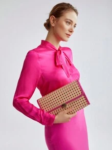 MOTF PREMIUM 女用金屬裝飾翻蓋手拿包 - 玫紅色 - 查看 4