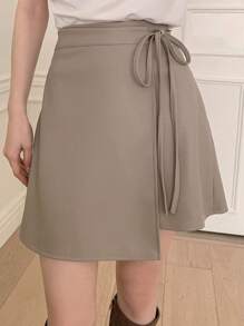 DAZY Women's Plain Wrap Tie Waist Skirt Fall Skirts - Light Grey - View 6