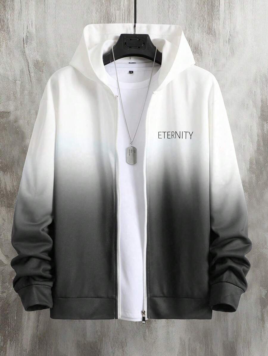 Manfinity Hypemode 男士漸層字母印花拉鍊連帽衫 - 彩色 - 查看 1