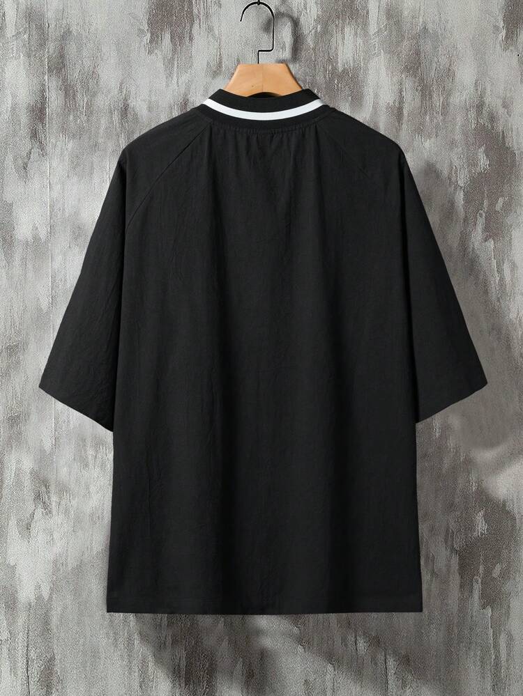 Men's Letter Printed Baseball Collar Shirt