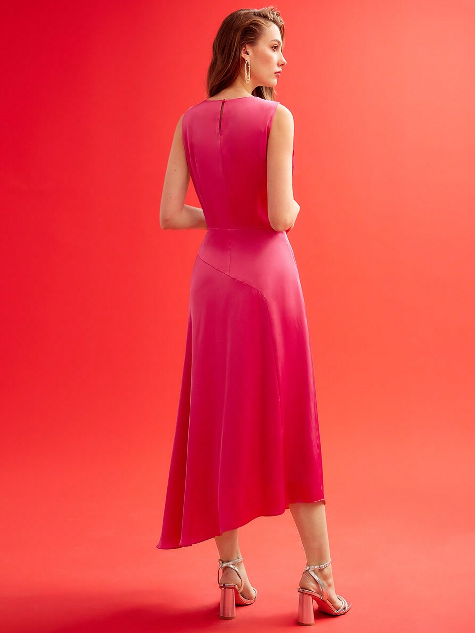 MOTF WOVEN WOMEN'S SOLID COLOR FOLD PLEATED DRESS,VALENTINE'S DAY OUTFIT