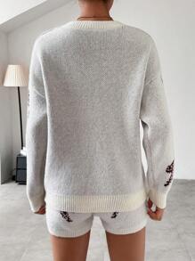 SHEIN LUNE Ladies' Leopard Print Drop Shoulder Sweater 2pcs/Set - Apricot - View 3