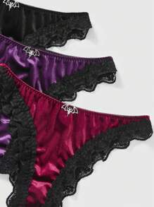 ROMWE Goth 3入組天鵝絨和花邊拼接蝙蝠翼吊墜三角褲