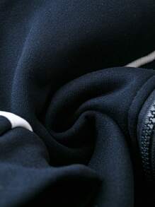 SHEIN LUNE 大碼顏色分塊束口連帽衛衣和運動長褲套裝 - 藏蓝色 - 查看 5