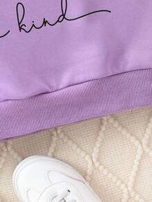 SHEIN Tween 女童字母印花圆领运动衫 - 紫色 - 查看 4