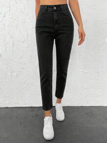 EURMUSE Zip Fly Tapered Cropped Jeans - Black - View 4