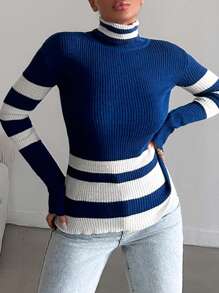 SHEIN Striped Pattern Turtleneck Sweater