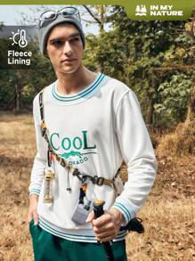 In My Nature Men's Outdoor Sweatshirt With Letter Embroidery, Striped Detail And Edge Binding - White - View 1