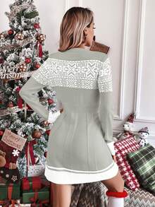 SHEIN LUNE 女士雪花圖案聖誕毛衣連衣裙 - 彩色 - 查看 2