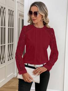 SHEIN Clasi Blusa Roja Para Mujer Sin Espalda De Encaje - Rojo - Ver 4