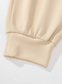 SHEIN Unity Ladies' Drawstring Waist & Cuffed Hem Casual Jogger Pants With Letter Print - Apricot - View 8