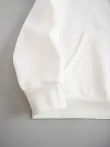 SHEIN EZwear 女性字母印花連帽運動衫 - 白色 - 查看 5