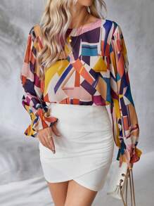 GENKIRA 隨機印花長袖女襯衫 - 彩色 - 查看 3