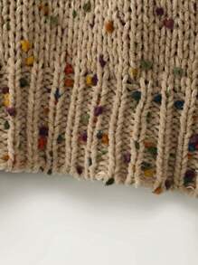 SHEIN Essnce Dễ thương Và Đơn giản Tròn Vòng cổ Áo len - Màu Khaki - Xem 4