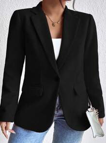 SHEIN Franclia Kích thước lớn Của phụ nữ Chất rắn Một nút Áo vest - màu đen - Xem 1