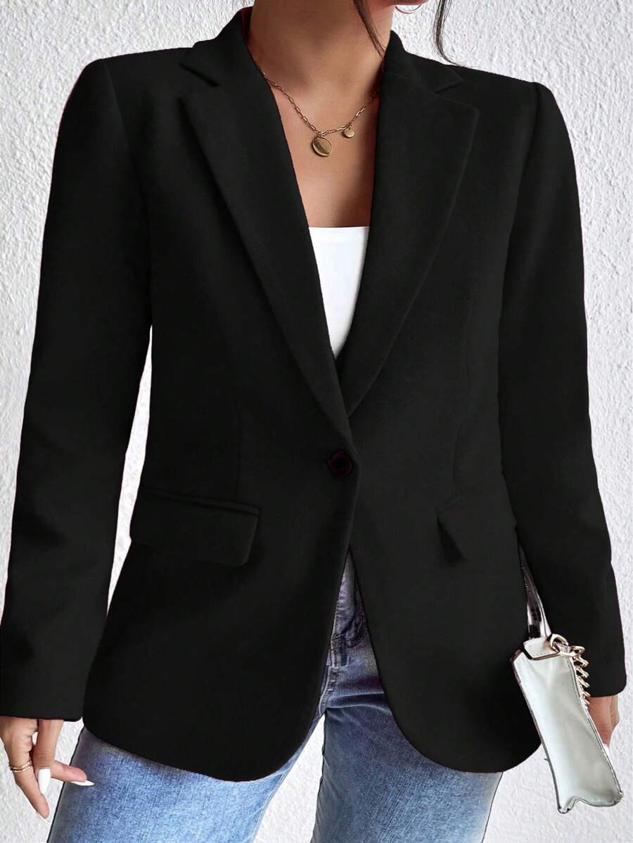 SHEIN Franclia Kích thước lớn Của phụ nữ Chất rắn Một nút Áo vest - màu đen - Xem 1